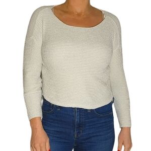 Garage Long Sleeve Ribbed Crop Sweater Top White X Small Scoop Neck